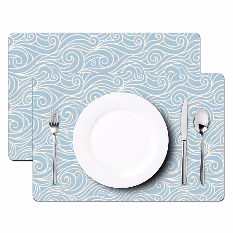 Placemat - 6 stuks - Golf - Abstract - Natuur - Modern - Blauw — 2