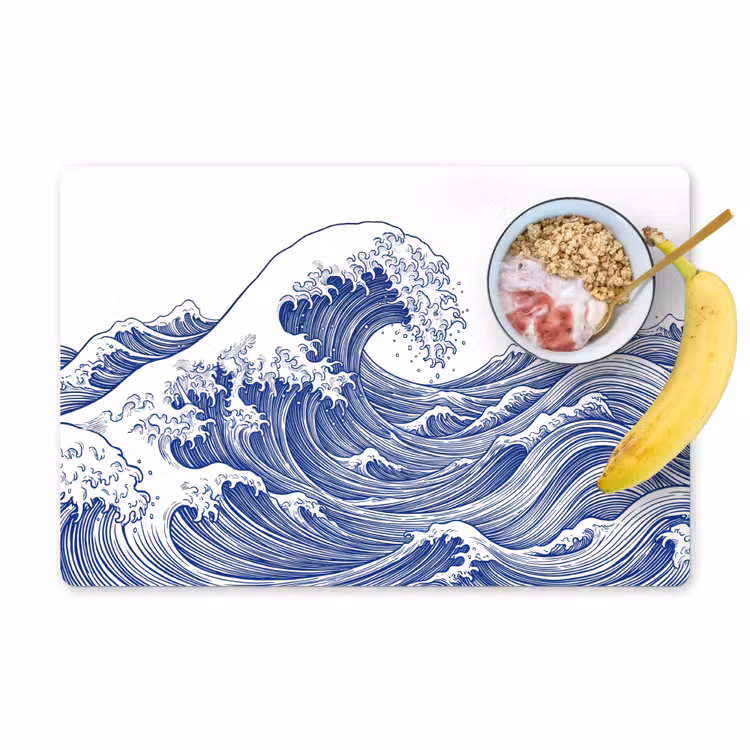 Placemat - 6 stuks - Golf - Japans - Zee - Illustratie - Blauw — 1