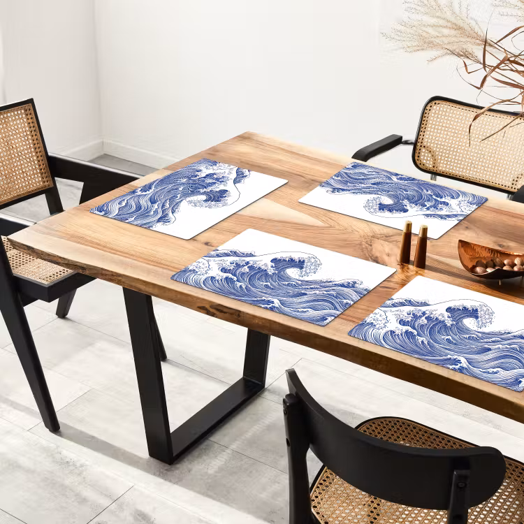 Placemat - 6 stuks - Golf - Japans - Zee - Illustratie - Blauw — 5