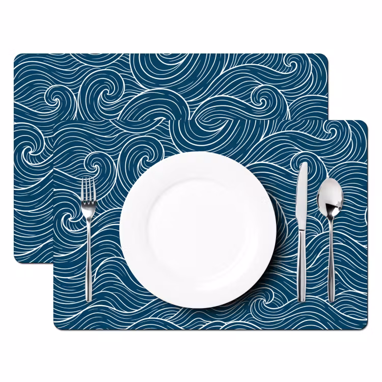 Placemat - 6 stuks - Golven - Spiraal - Water - Abstract - Blauw — 2