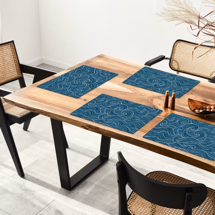 Placemat - 6 stuks - Golven - Spiraal - Water - Abstract - Blauw — 5