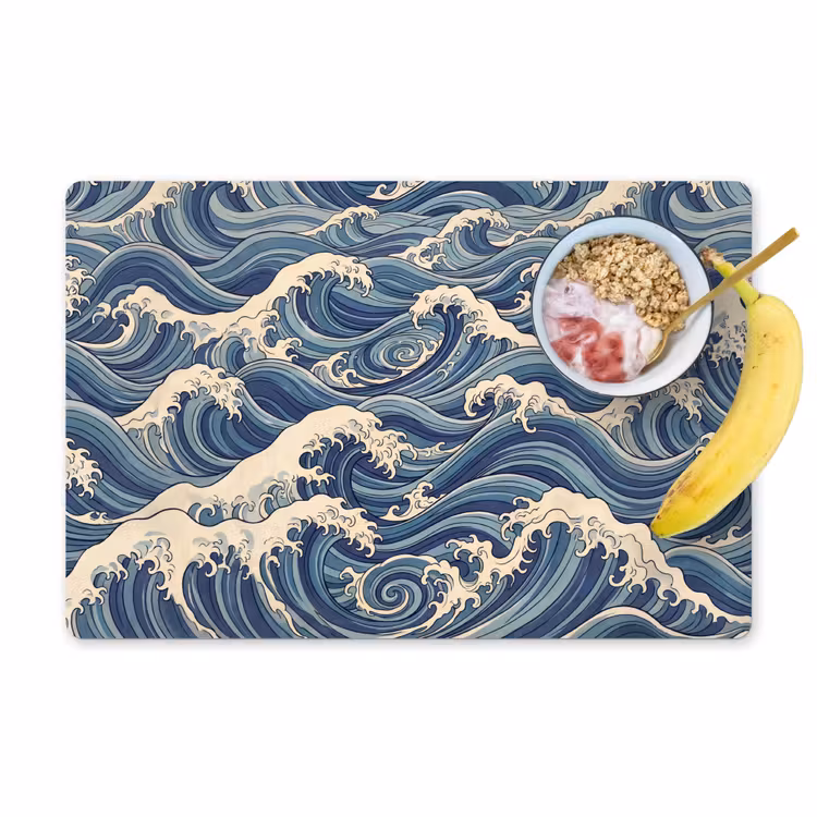 Placemat - 6 stuks - Golven - Zee - Natuur - Abstract - Blauw — 1