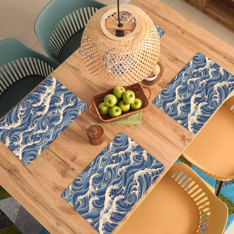 Placemat - 6 stuks - Golven - Zee - Natuur - Abstract - Blauw — 6
