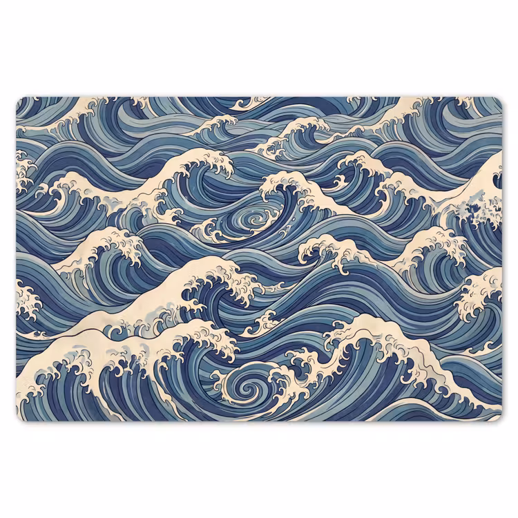 Placemat - 6 stuks - Golven - Zee - Natuur - Abstract - Blauw — 7