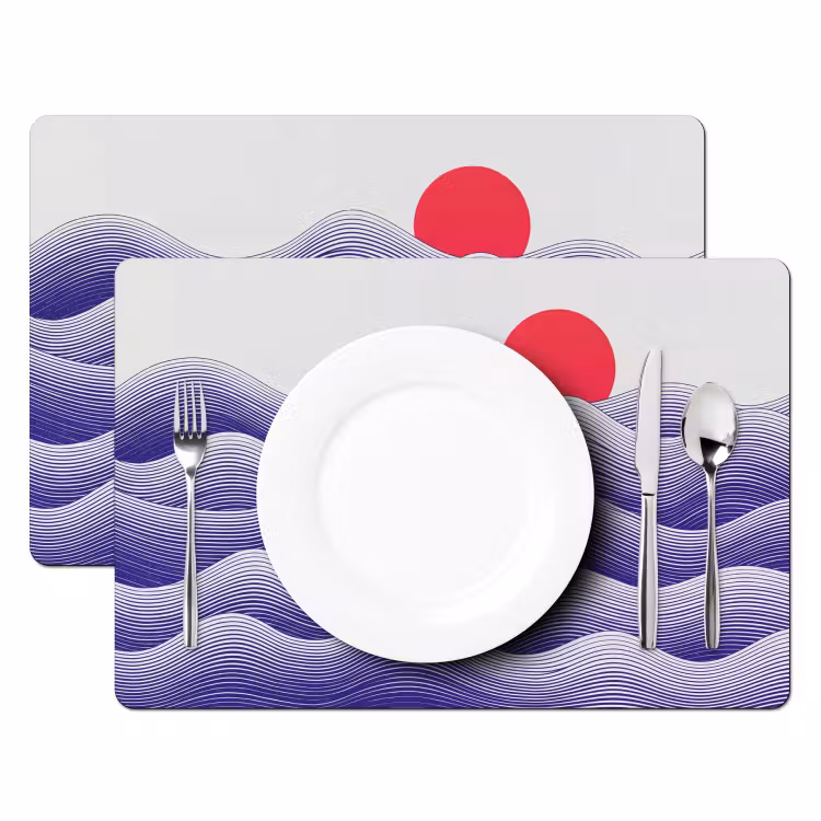 Placemat - 6 stuks - Golven - Zon - Natuur - Abstract - Rood — 2