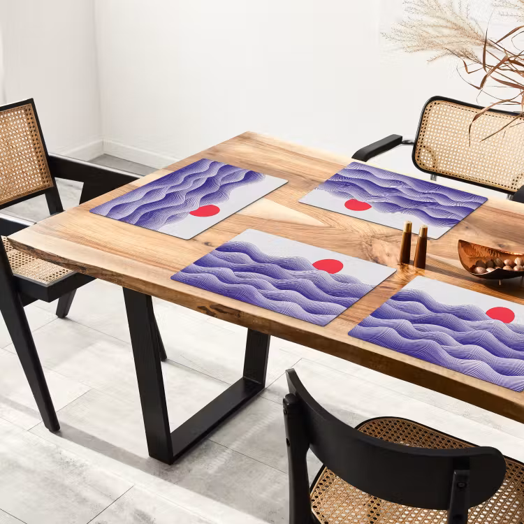 Placemat - 6 stuks - Golven - Zon - Natuur - Abstract - Rood — 5