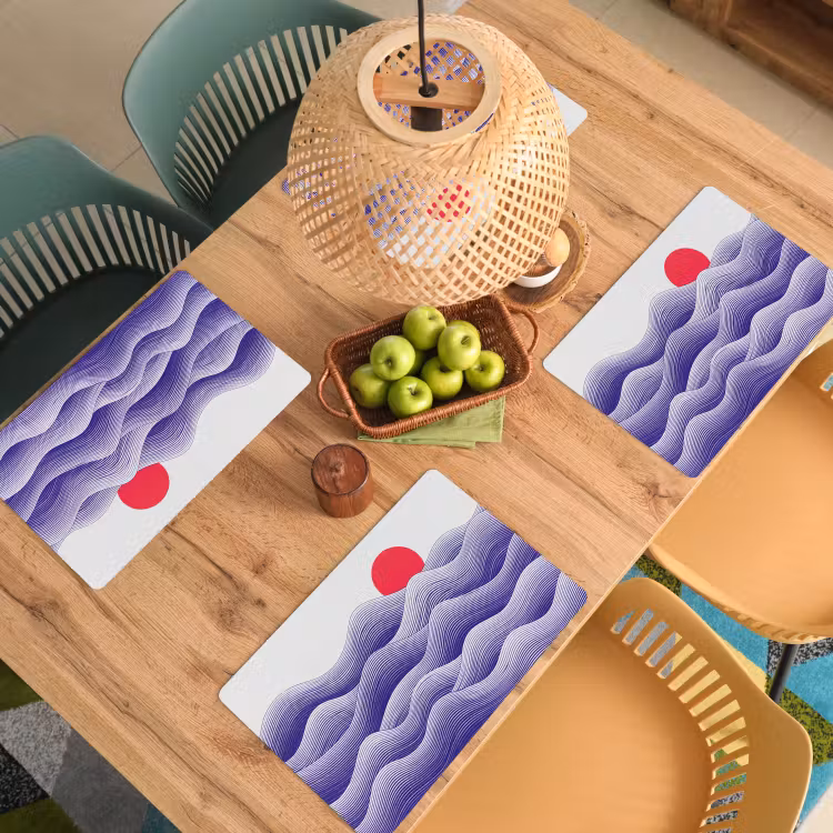 Placemat - 6 stuks - Golven - Zon - Natuur - Abstract - Rood — 6