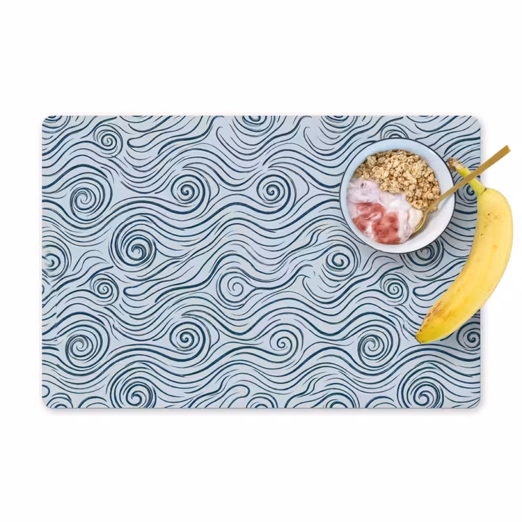 Placemat - 6 stuks - Patroon - Golven - Abstract - Modern - Blauw — 1