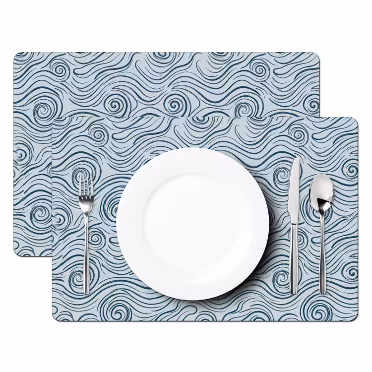 Placemat - 6 stuks - Patroon - Golven - Abstract - Modern - Blauw — 2