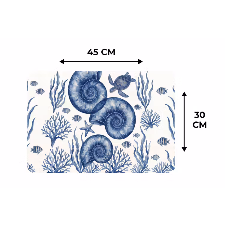 Placemat - 6 stuks - Schelp - Spiraal - Zeeleven - Aquarel - Blauw — 3