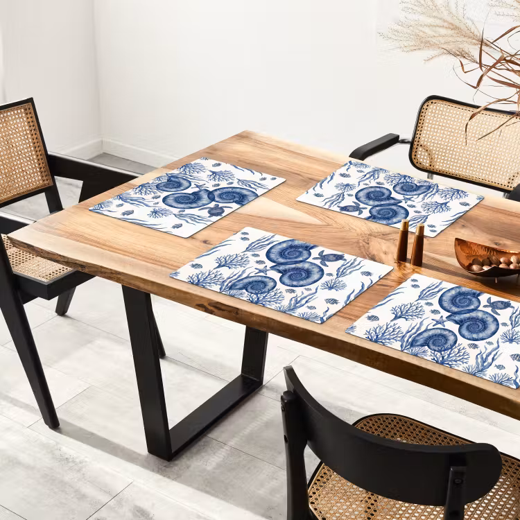 Placemat - 6 stuks - Schelp - Spiraal - Zeeleven - Aquarel - Blauw — 5