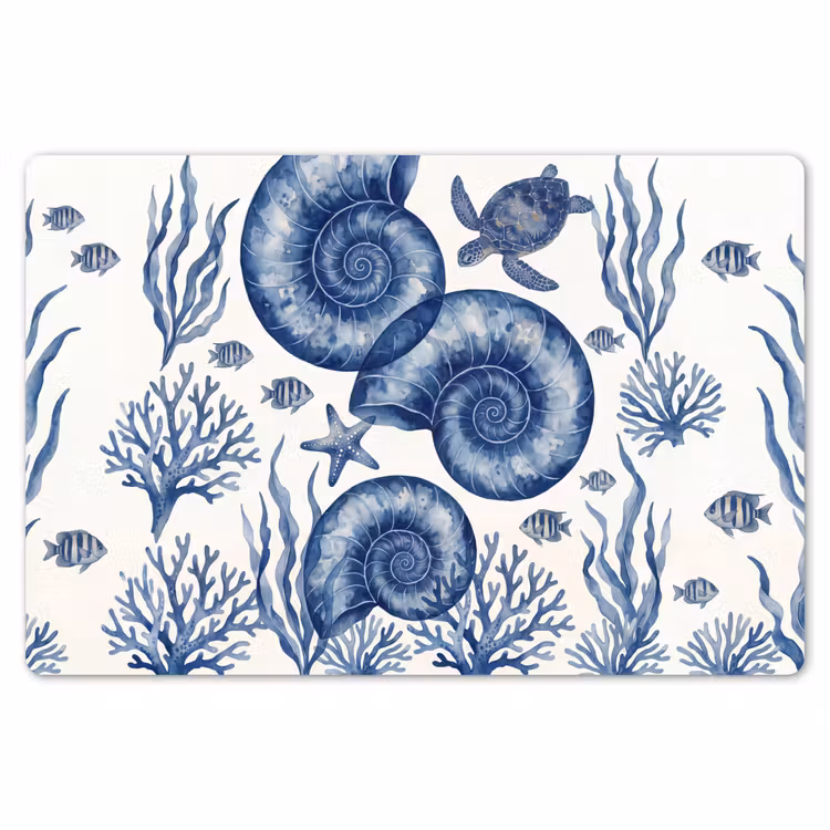 Placemat - 6 stuks - Schelp - Spiraal - Zeeleven - Aquarel - Blauw — 7