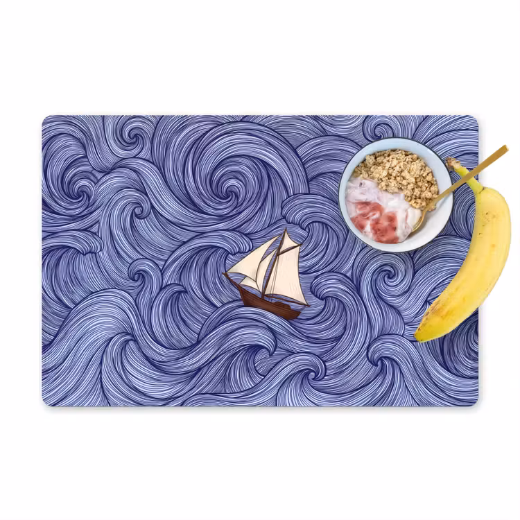 Placemat - 6 stuks - Schip - Golven - Zee - Illustratie - Blauw — 1