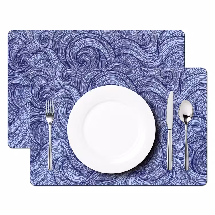 Placemat - 6 stuks - Schip - Golven - Zee - Illustratie - Blauw — 2