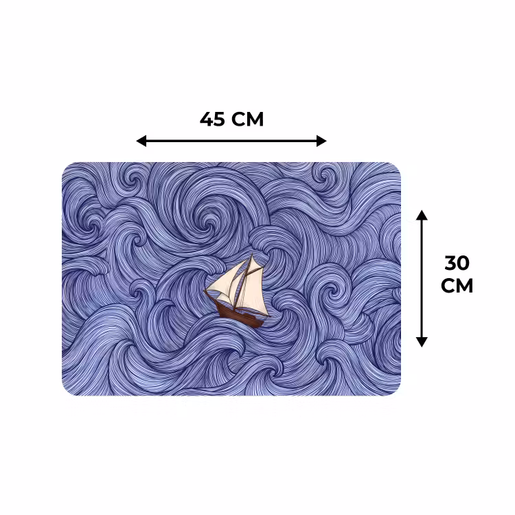 Placemat - 6 stuks - Schip - Golven - Zee - Illustratie - Blauw — 3