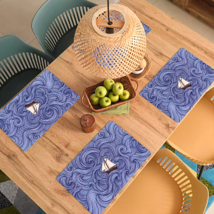 Placemat - 6 stuks - Schip - Golven - Zee - Illustratie - Blauw — 6