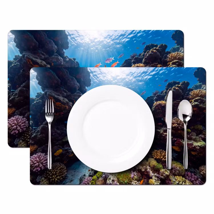 Placemat - 6 stuks - Vis - Koraalrif - Onderwater - Levendig - Blauw — 2