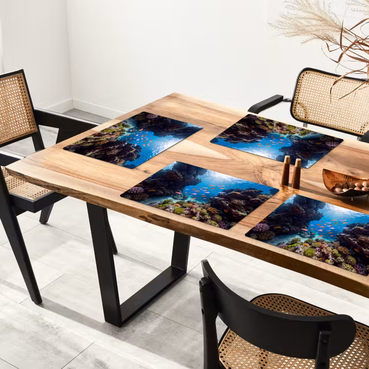 Placemat - 6 stuks - Vis - Koraalrif - Onderwater - Levendig - Blauw — 5