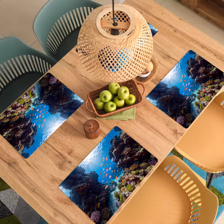 Placemat - 6 stuks - Vis - Koraalrif - Onderwater - Levendig - Blauw — 6