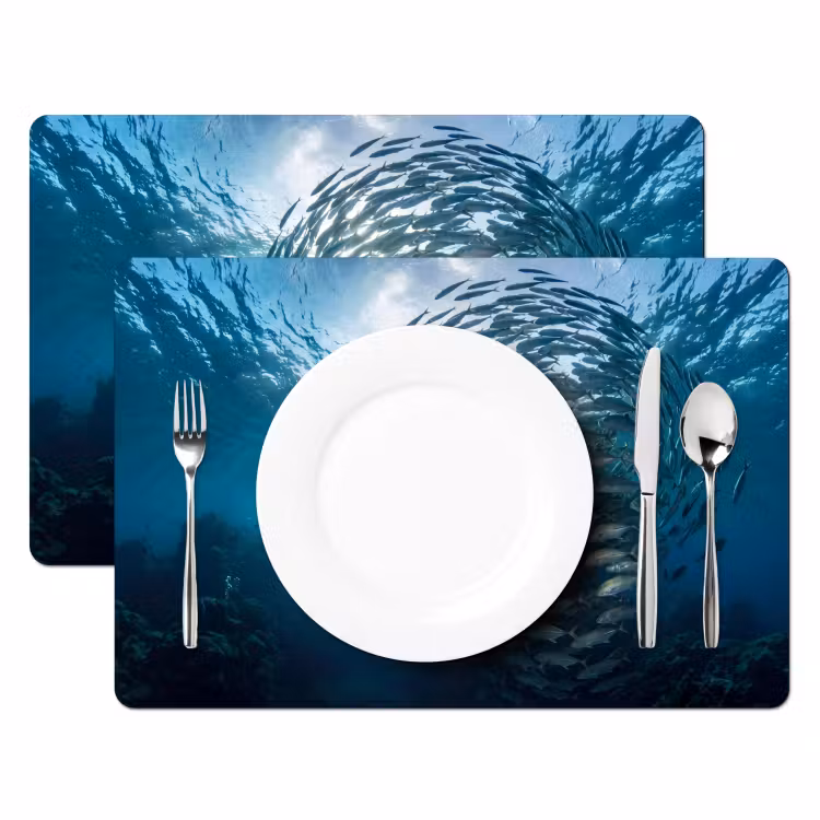Placemat - 6 stuks - Vis - School - Oceaan - Natuur - Blauw — 2