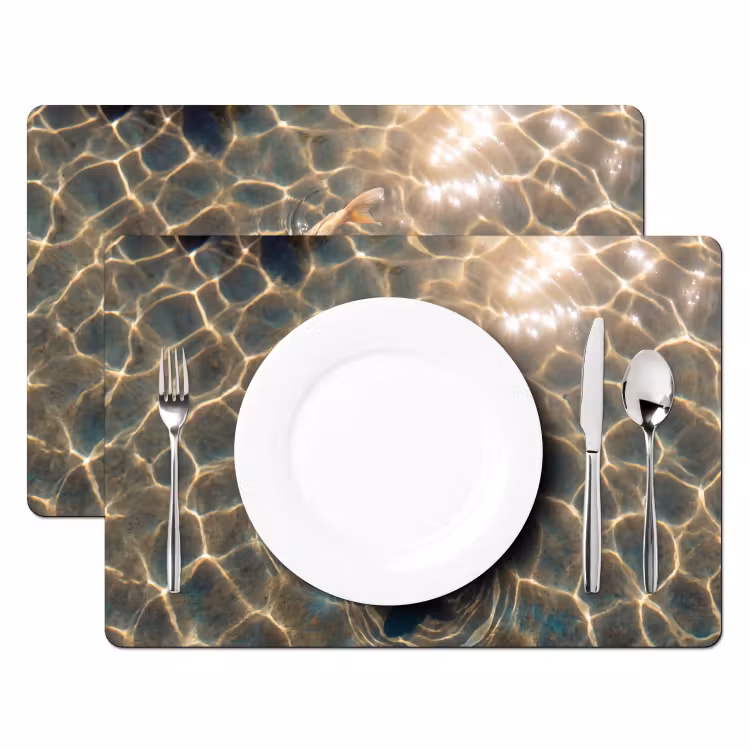 Placemat - 6 stuks - Vis - Water - Dieren - Oranje - Goud — 2