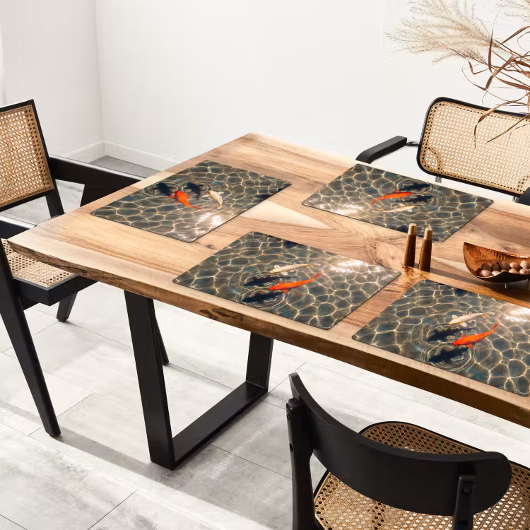 Placemat - 6 stuks - Vis - Water - Dieren - Oranje - Goud — 5
