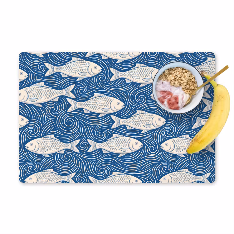 Placemat - 6 stuks - Vis - Water - Patroon - Grafisch - Blauw — 1