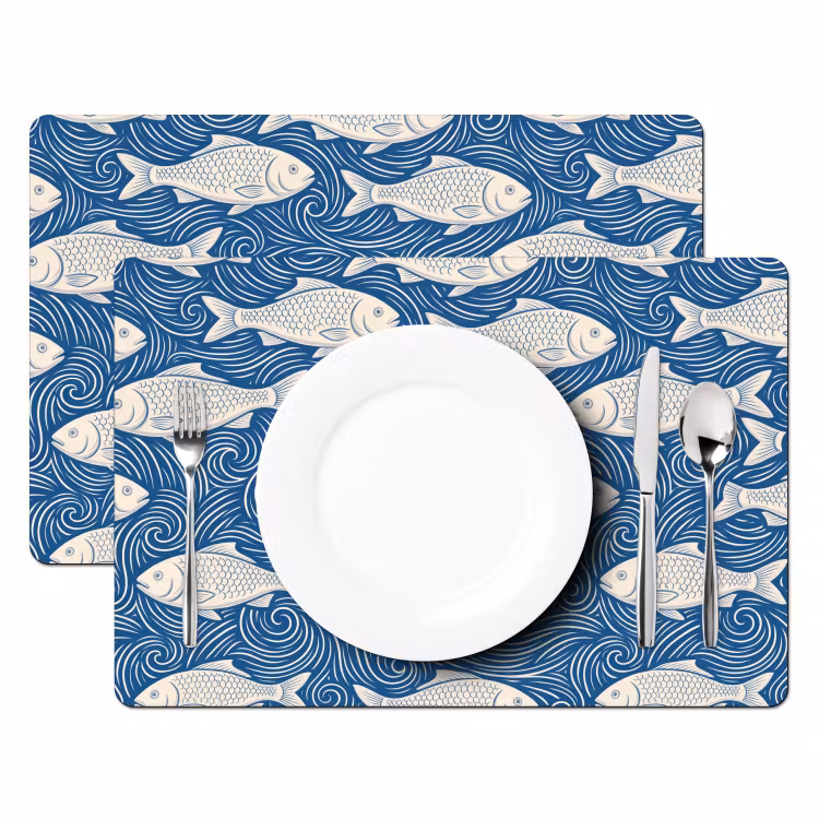 Placemat - 6 stuks - Vis - Water - Patroon - Grafisch - Blauw — 2