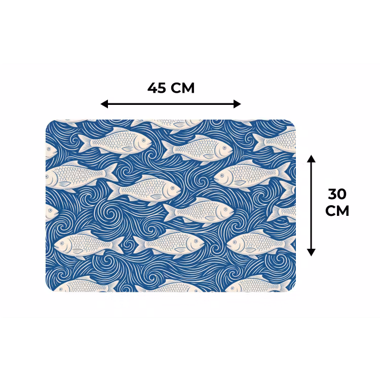 Placemat - 6 stuks - Vis - Water - Patroon - Grafisch - Blauw — 3