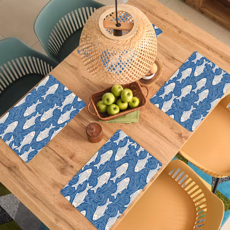 Placemat - 6 stuks - Vis - Water - Patroon - Grafisch - Blauw — 6