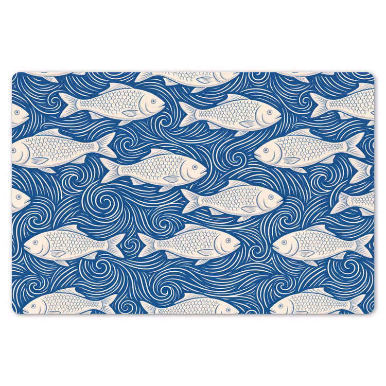 Placemat - 6 stuks - Vis - Water - Patroon - Grafisch - Blauw — 7