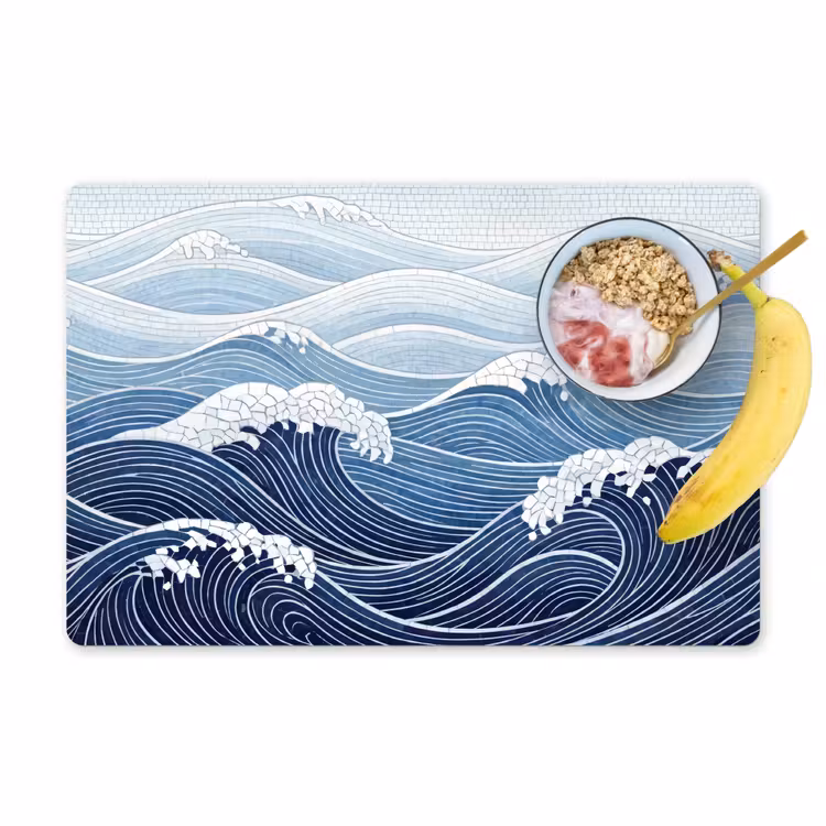 Placemat - 6 stuks - Water - Mozaïek - Landschap - Modern - Blauw — 1