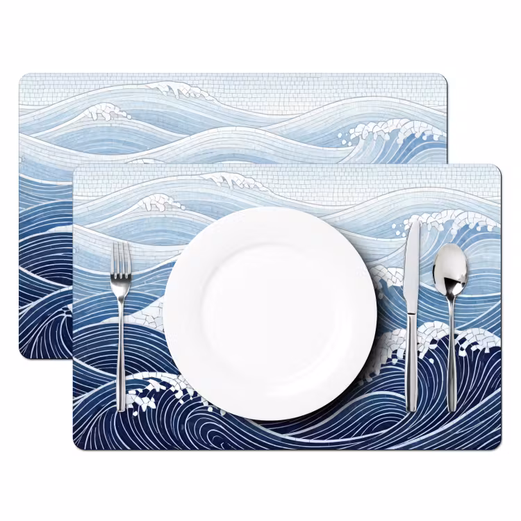Placemat - 6 stuks - Water - Mozaïek - Landschap - Modern - Blauw — 2