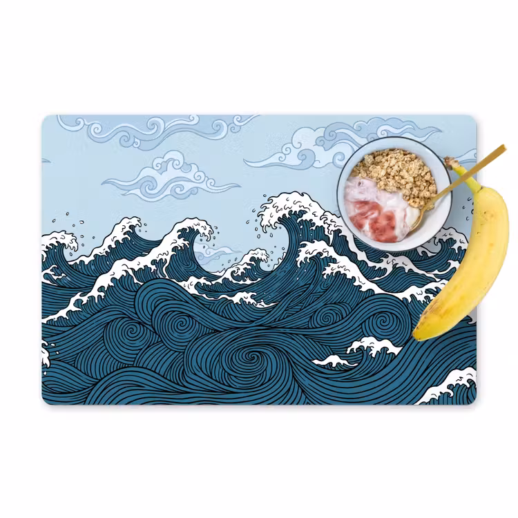 Placemat - 6 stuks - Zee - Golven - Japans - Natuur - Blauw — 1