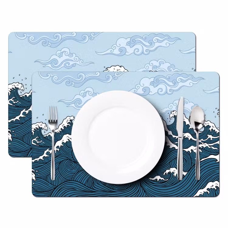 Placemat - 6 stuks - Zee - Golven - Japans - Natuur - Blauw — 2