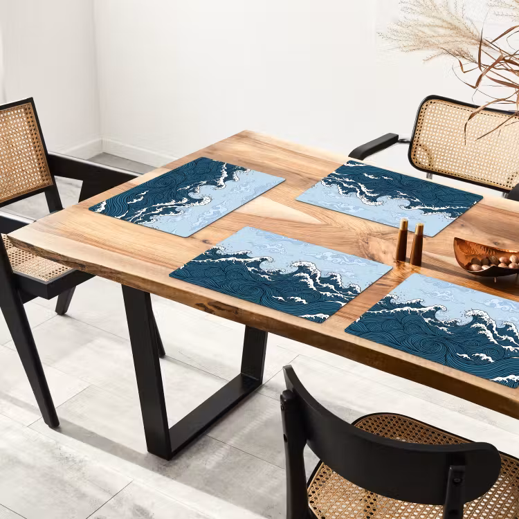 Placemat - 6 stuks - Zee - Golven - Japans - Natuur - Blauw — 5