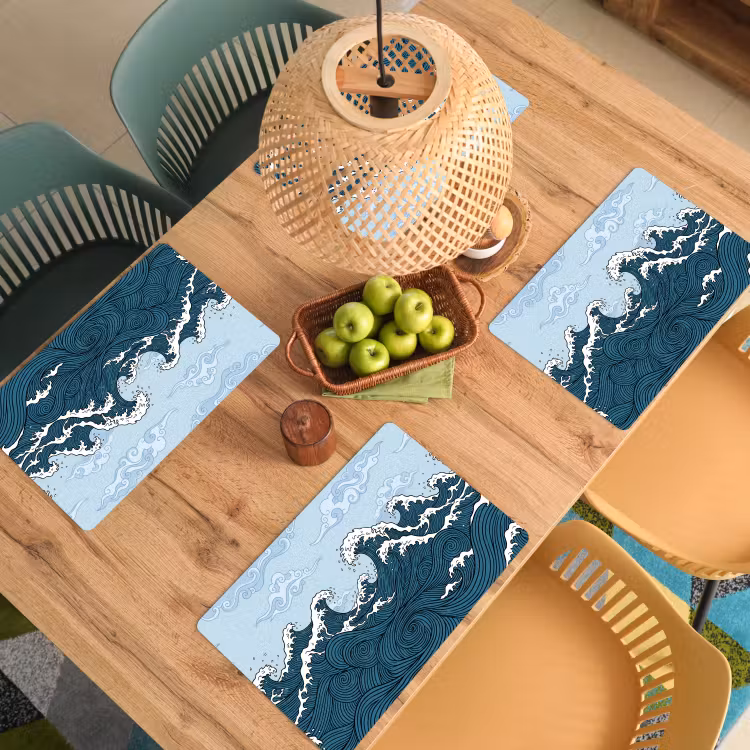 Placemat - 6 stuks - Zee - Golven - Japans - Natuur - Blauw — 6