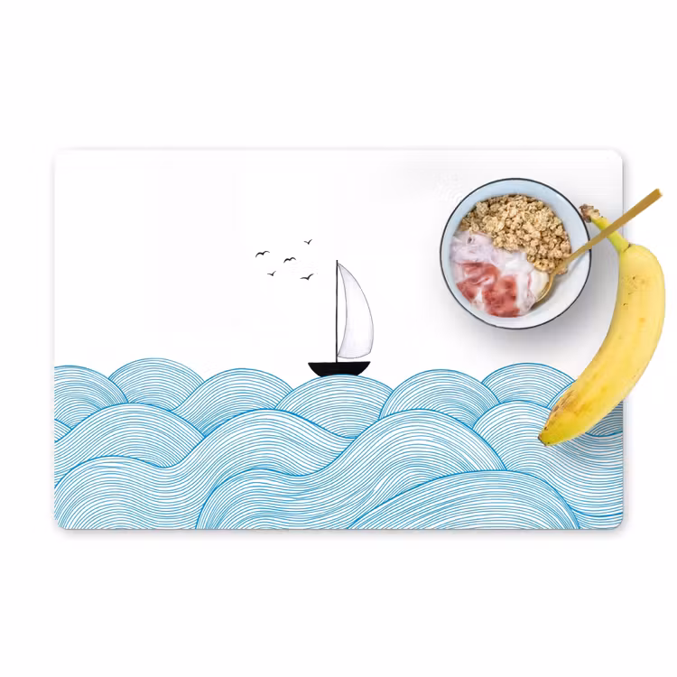 Placemat - 6 stuks - Zeilboot - Golven - Zee - Illustratie - Blauw — 1