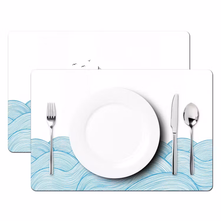 Placemat - 6 stuks - Zeilboot - Golven - Zee - Illustratie - Blauw — 2
