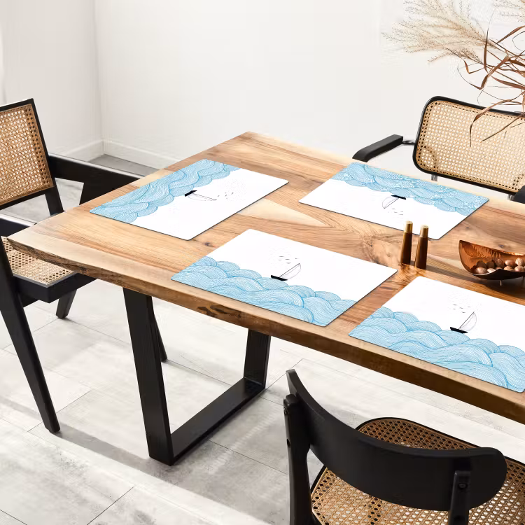 Placemat - 6 stuks - Zeilboot - Golven - Zee - Illustratie - Blauw — 5