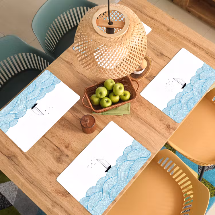 Placemat - 6 stuks - Zeilboot - Golven - Zee - Illustratie - Blauw — 6