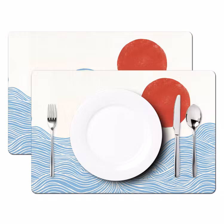 Placemat - 6 stuks - Zon - Golven - Oceaan - Abstract - Rood — 2
