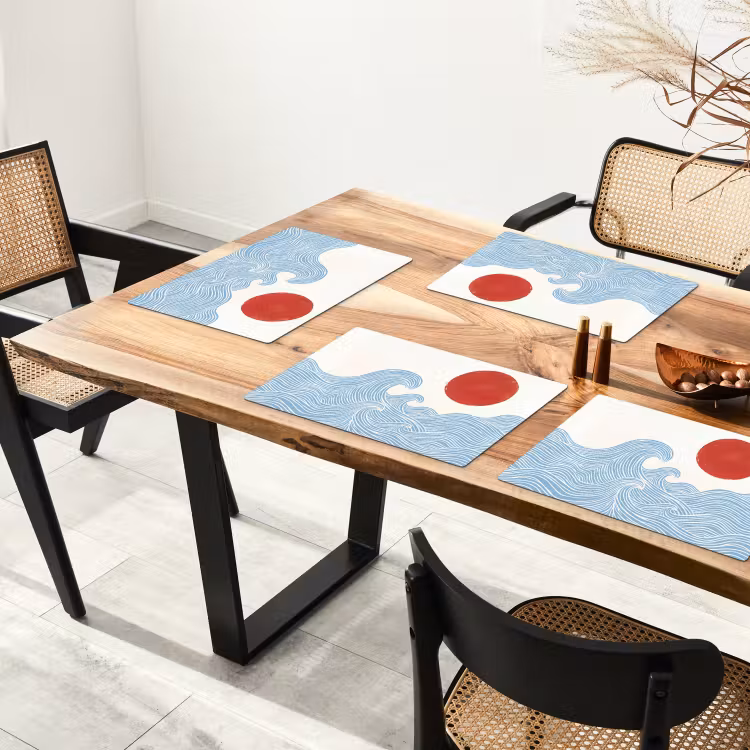Placemat - 6 stuks - Zon - Golven - Oceaan - Abstract - Rood — 5