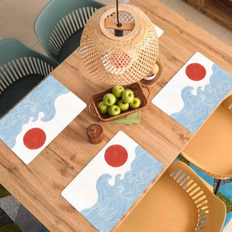 Placemat - 6 stuks - Zon - Golven - Oceaan - Abstract - Rood — 6