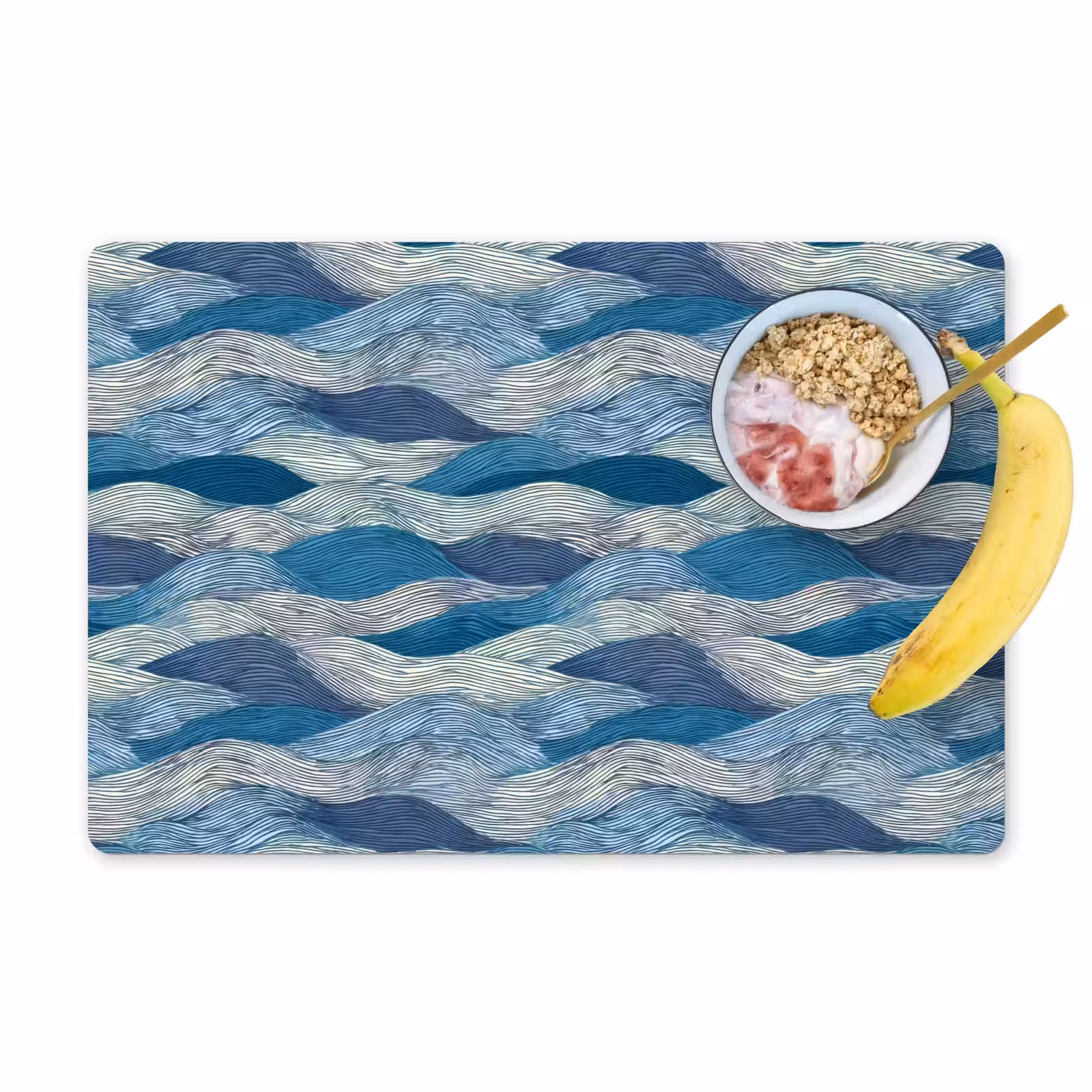 Placemat - 6 stuks - Getekend - Blauw - Wit - Golvend - Streepjes — 1