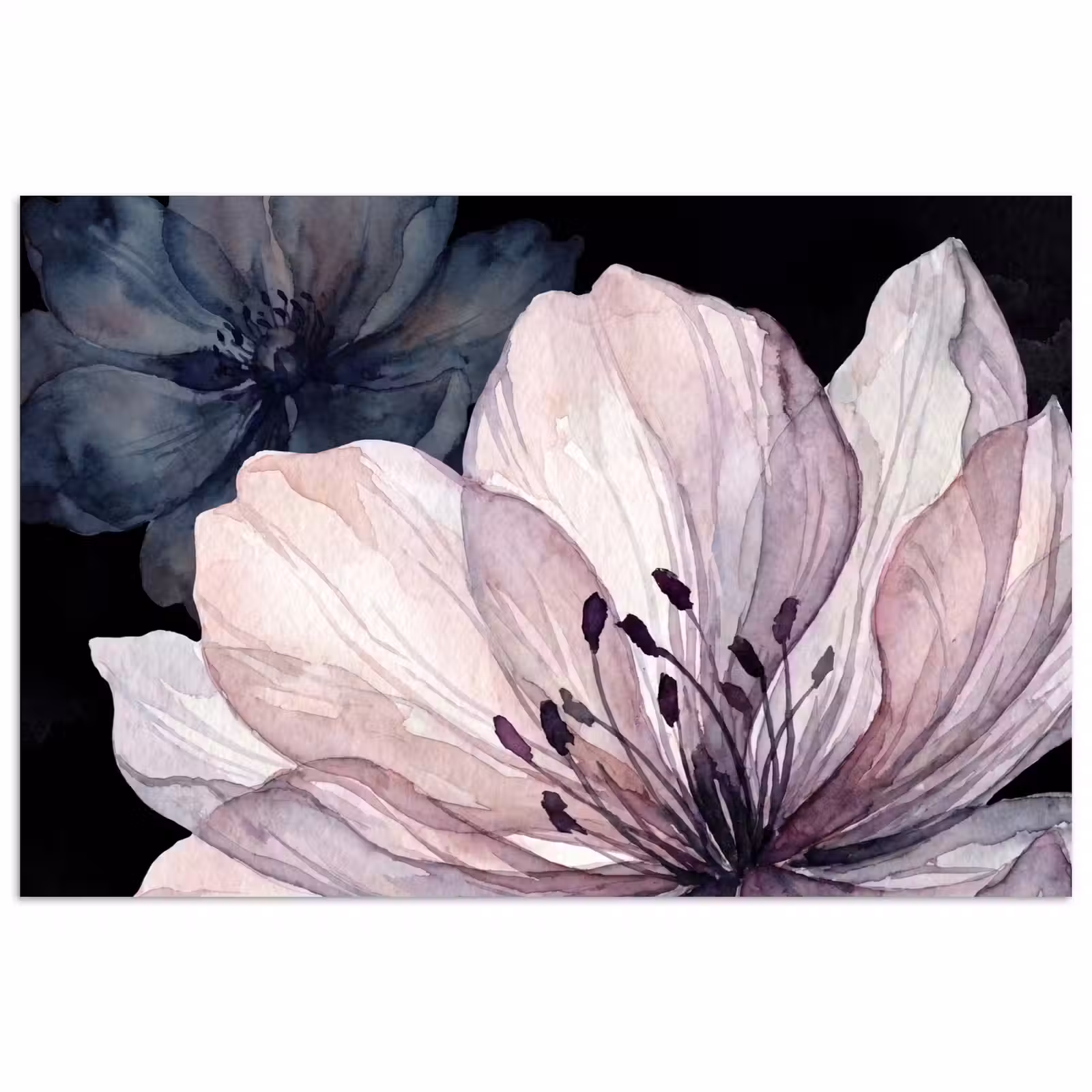 Poster - Bloemen - Aquarel - Modern - Roze - Donker — 1