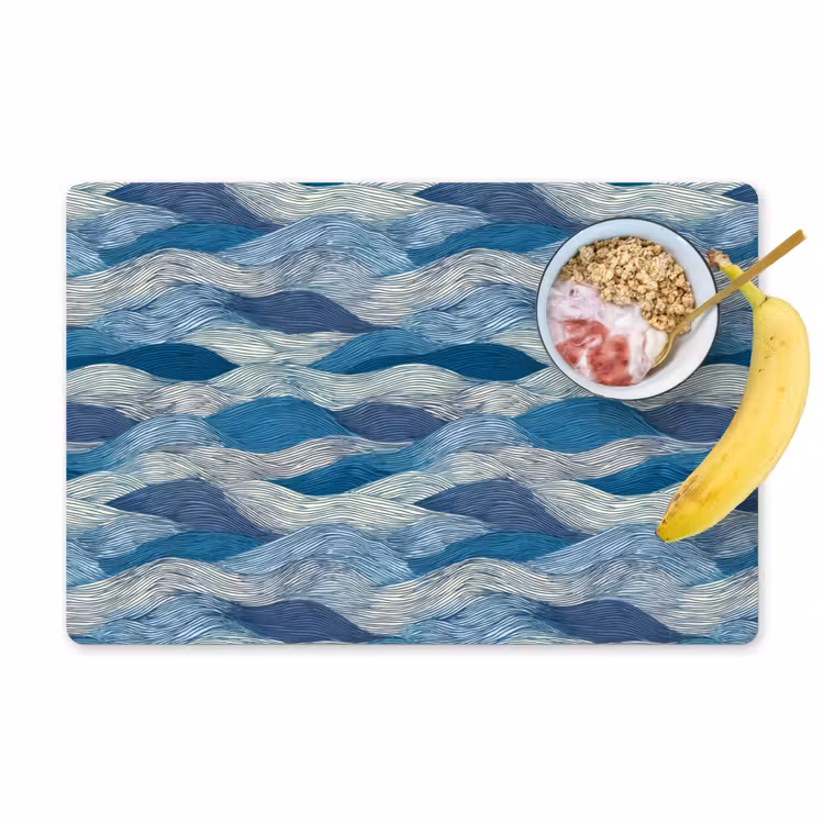 Placemat - 6 stuks - Getekend - Blauw - Wit - Golvend - Streepjes — 1