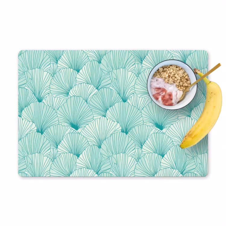 Placemat - 6 stuks - Groen - Wit - Ginko - Getekend - Textuur — 1