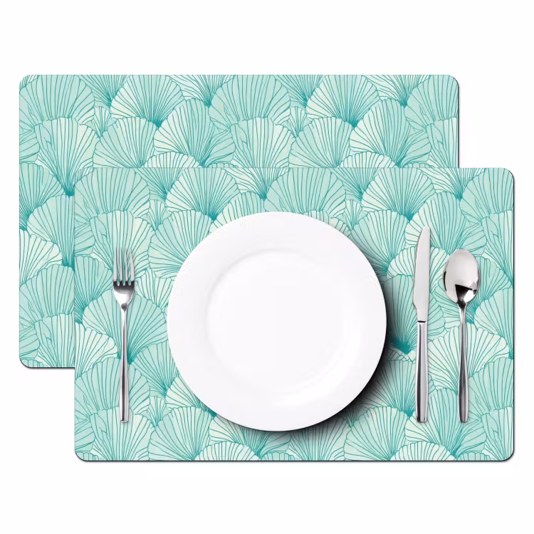 Placemat - 6 stuks - Groen - Wit - Ginko - Getekend - Textuur — 2