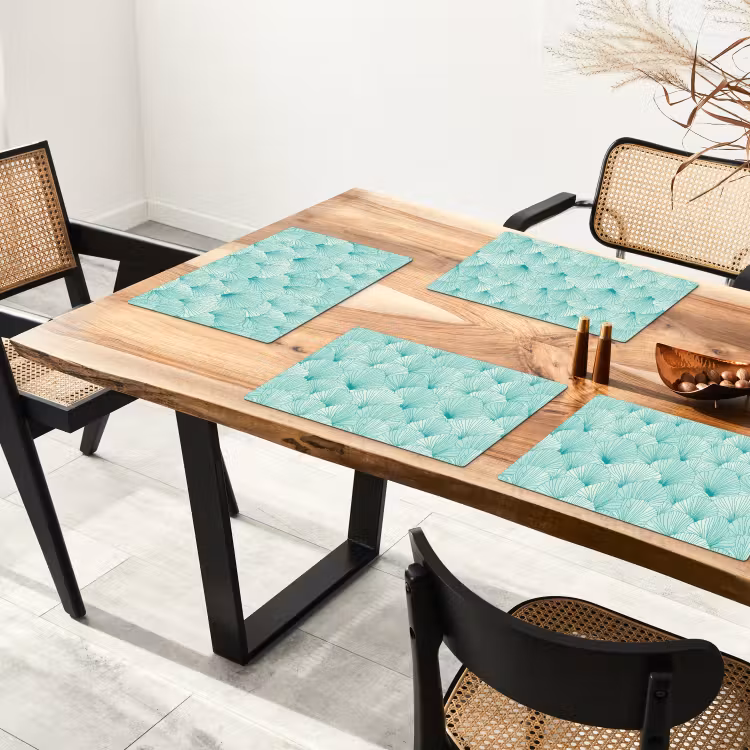 Placemat - 6 stuks - Groen - Wit - Ginko - Getekend - Textuur — 5